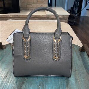 Fashion Dazzle Gray Mini Satchel Crossbody with Gold Accents  (New With Tags